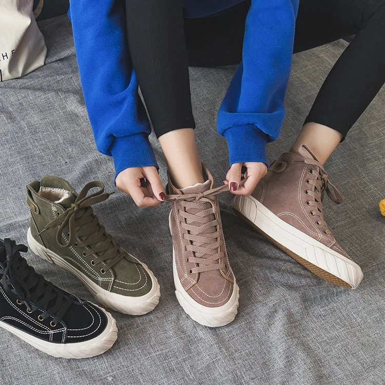 

2019 Winter New Style Second Cotton plus Velvet Canvas Shoes Student Warm Hight-top-Style Leather Korean-style Cotton-padded Sho