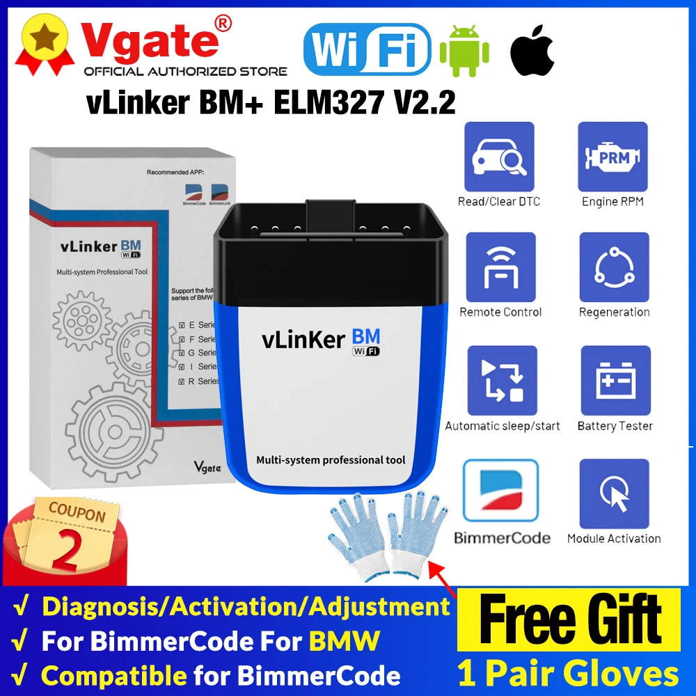 Vgate vLinker BM ELM327 V2.2 For BMW Scanner Bluetooth 4.0 wifi OBD 2 OBD2 Car Diagnostic tool ELM 327 Auto Tool Bimmercode | Автомобили и