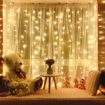 Thrisdar 3X3M 300 Led Twinkle Gordijn String Light Wedding Party Huis Tuin Slaapkamer Muur Achtergrond Guirlande licht