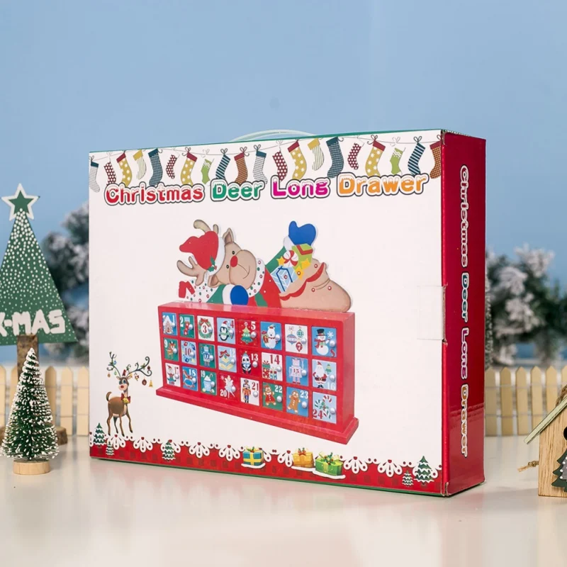 

Christmas Gift Ornament Toy Table Wooden Decor Calendar 24 Drawers Countdown Candy House Storage Box