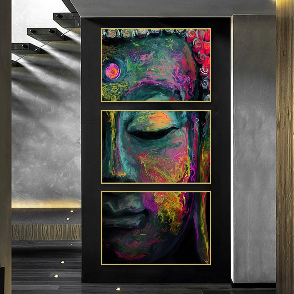 Abstract 3 Panel Watercolor Buddha Canvas Painting Modern Posters And Prints Wall Art Pictures For Living Room Home Decoration|Painting & Calligraphy| - Aliexpress