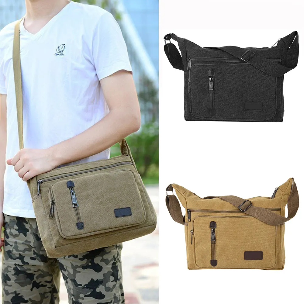 Men Single Shoulder bag man Canvas Leather Crossbody Travel casual Bags