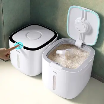 

Measurable Sealed Rice Storage Box Cereal Grains Beans Flour Food Plastic Containers Jars Moisture-Proof Bucket Kitchen Items