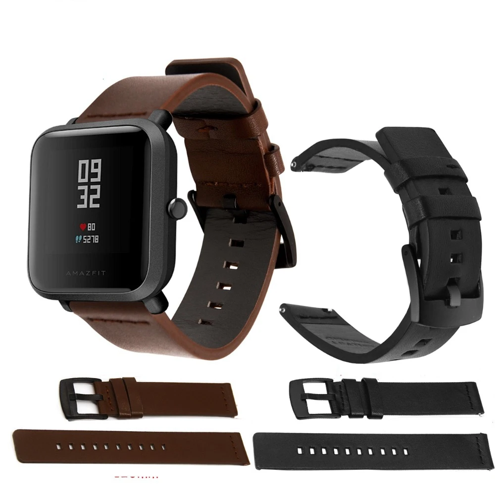 Классический ремешок из натуральной кожи для Xiaomi Huami Amazfit Bip 20 мм 22 Samsung Galaxy watch
