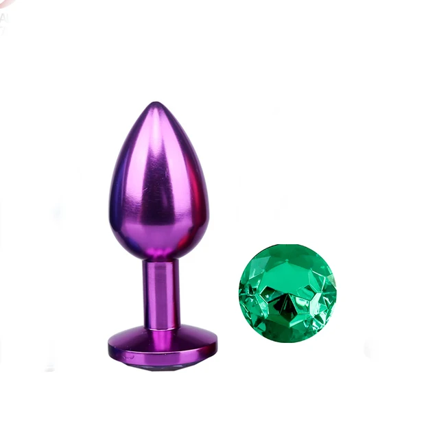 Anal plug in metal purple diamond green