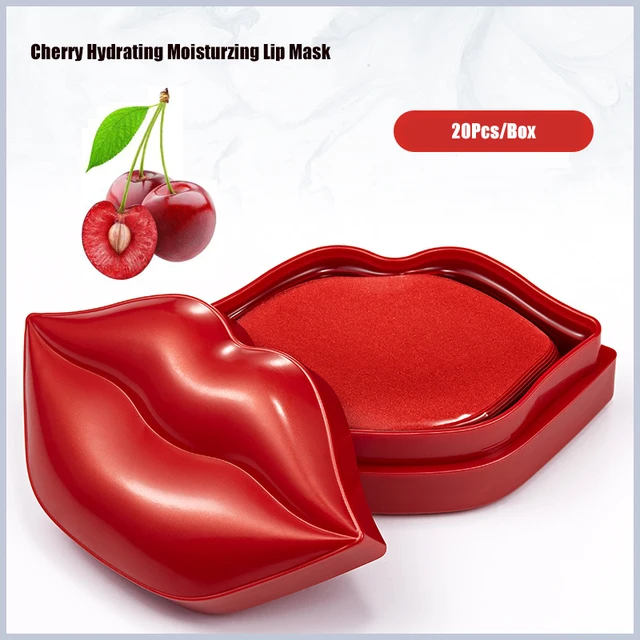 Collagen 60Pcs Eye Patches and 20pcs Cherry Hydrating Serum Lip Mask Anti Drying Moisturizing Lightening Nourishing