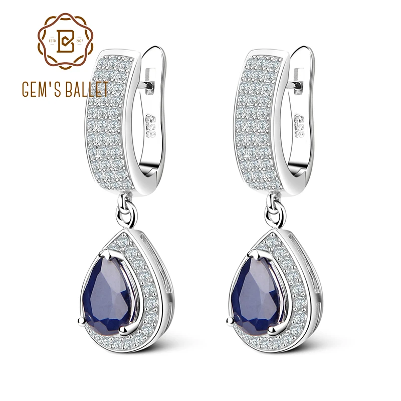 Gem's Ballet Лидер продаж 1.29Ct натуральный сапфир драгоценный камень Висячие серьги из натуральной 925 пробы серебряные женские серьги хорошее ювелирное изделие