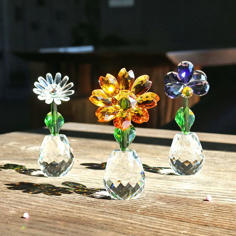 H&D 3 Kinds Christmas Gift Crystal Flower Figurines Glass Craft Ornament Home Wedding Table Centerpiece Decoration with Gift Box