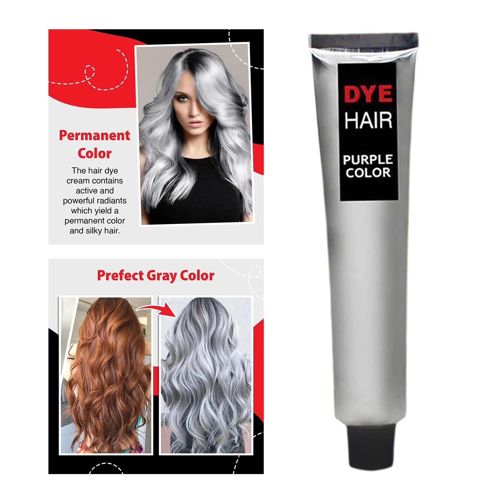 Unisex Gray Hair Dye Cream , DIY Fashion Permanent Light Gray Silver Color Super Hair Dye Cream 100ml