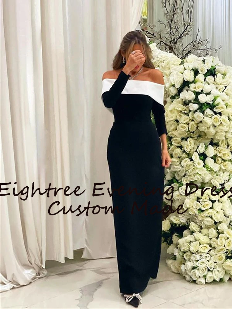 white evening gowns Simple Black/White Long Saudi Arabia Bridal Prom Dresses Long Sleeves Strapless Evening Dress Formal Night Party Gowns Vestidos formal evening gowns