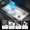 Three Cover Hidden Step Kitchen Sink 304 Stainless Steel 4mm Thickness Handmade Brushed Cloaking Innovative Kitchen Sinks 2