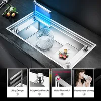 Three Cover Hidden Step Kitchen Sink 304 Stainless Steel 4mm Thickness Handmade Brushed Cloaking Innovative Kitchen Sinks 2
