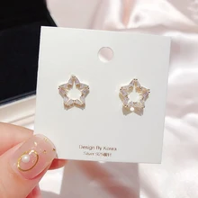 Изысканные кубические циркониевые серьги в форме полой звезды золотого цвета CZ кристалл серьги-гвоздики Модные женские ювелирные изделия