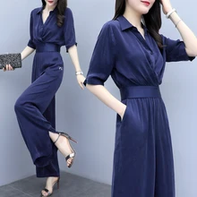 Korean Style Office Lady Women Shirt 2020 Spring Summer Half Sleeve Blouse Shirt Tops and Loose Wide Leg Pants Trousers Female