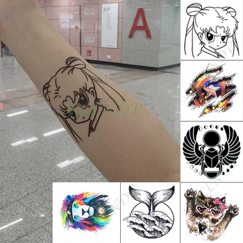 

Waterproof Temporary Tattoo Sticker Long Hair Japanese Girl Lovely Fake Tatto Hand Arm Foot Flash Tatoo for KidMen Women