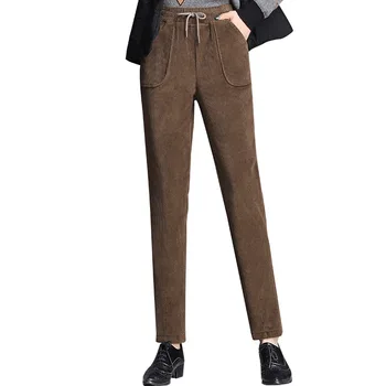

Autumn Winter Corduroy Pants Woman Soft Korean Version of High-waisted Trousers Women Thicken Casual Harem Trousers