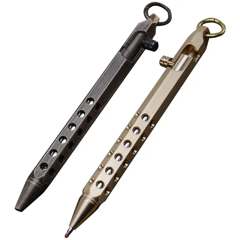 

Solid Brass Gel Ink Pen Retro Hexagonal Bolt Action Writing Tool Stationeries