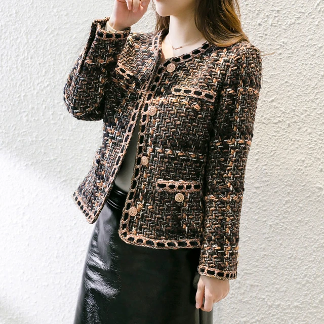 Red Vintage Tweed Jacket Women Fashion O-Neck Single Breasted Thick Short  Jackets Chic Lady Small