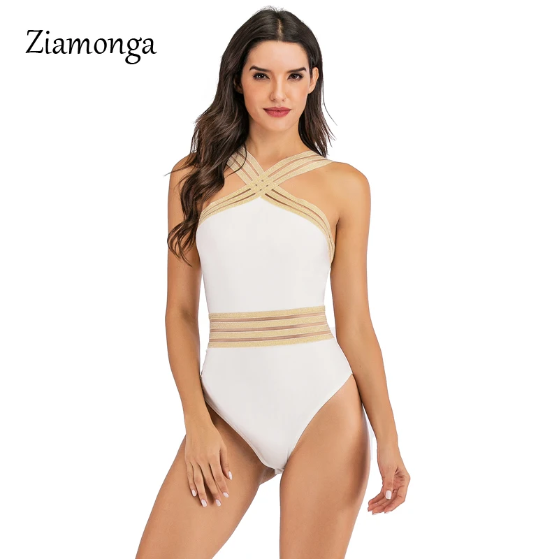 Ziamonga летний сексуальный сетчатый боди с перекрестными лямками для женщин, черный, белый, с открытыми плечами, ребристые боди, костюмы для женщин, комбинезоны, уличная одежда - Цвет: White