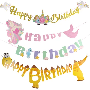 

Happy Birthday Banners Dinosaur Party Mermaid Unicorn Decor Baby Shower Boys Girls Birthday Party Decorations Kids Banner zz70