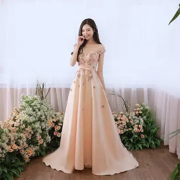 

Luxury Satin Embroidery Appliques Formal Evening Dresses Fashion V-neck With Train Party Prom Gown Plus Size Women Slim Dress