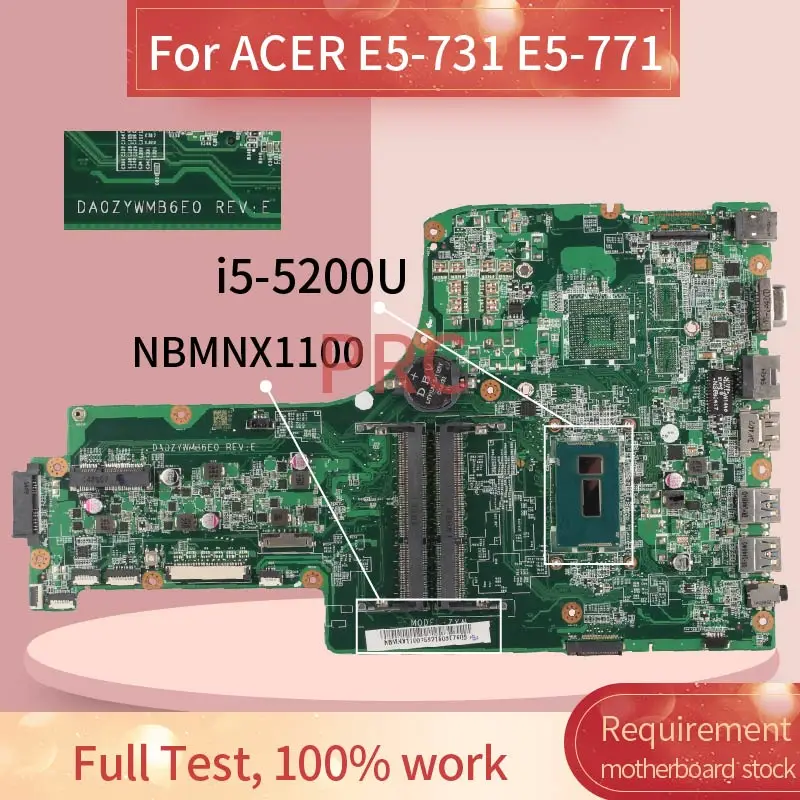 NBMNV1100 для ACER E5 731 771 i5 5200U материнская плата ноутбука DA0ZYWMB6E0 SR23Y DDR3