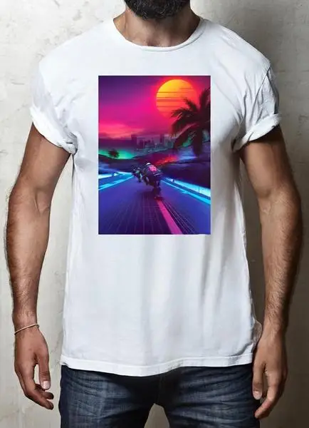 

Synthwave Midnight Outrun White T-Shirt