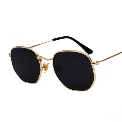Квадратные Солнцезащитные очки, мужские солнцезащитные очки с шестигранной головкой, мужская и женская Металлическая оправа, очки для рыбалки, вождения, золотые, серые очки Lentes De Sol Hombre - Цвет линз: Gold gray