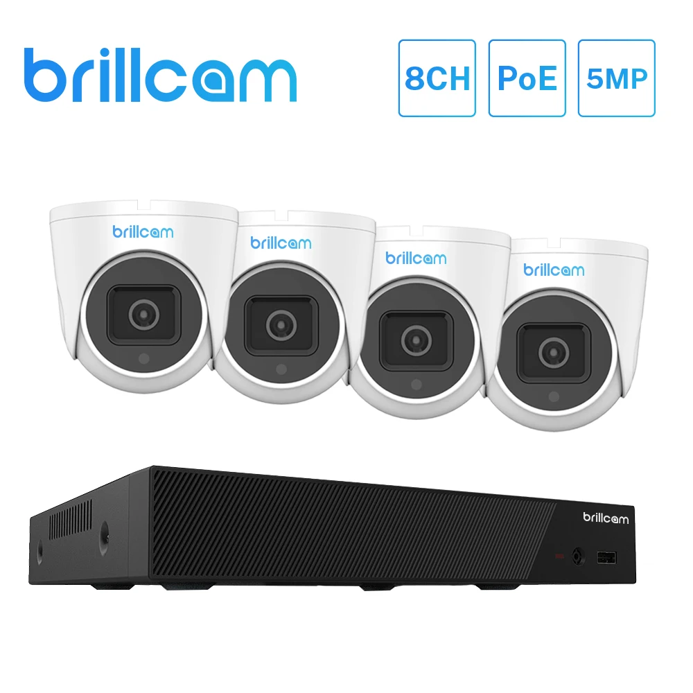 

Brillcam POE IP wifi Kit 8CH NVR 5MP Video Recorder 4PCS Dome Security Camera Surveillance Home Waterproof Night Vision