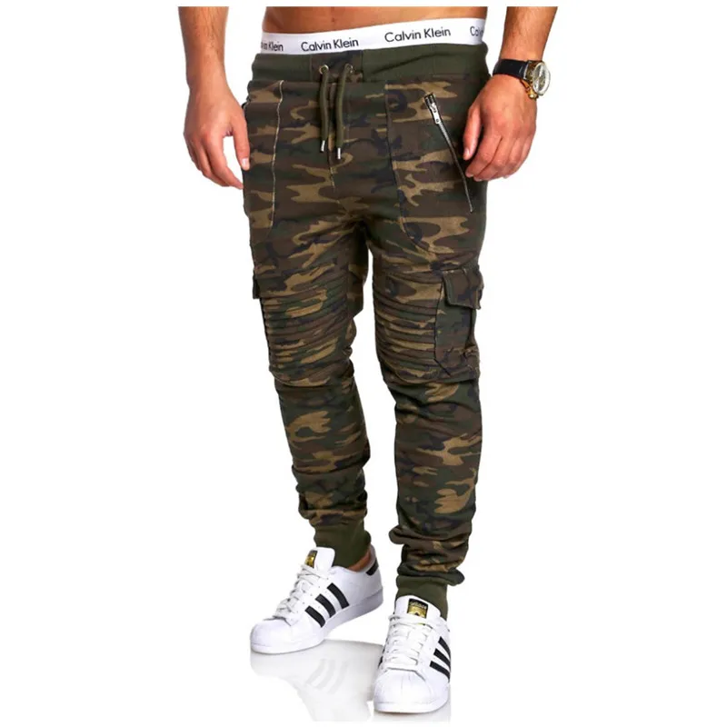 Мужские осенние узкие шаровары, мужские камуфляжные военные штаны, свободные удобные брюки-карго, камуфляжные джоггеры - Цвет: Green camouflage