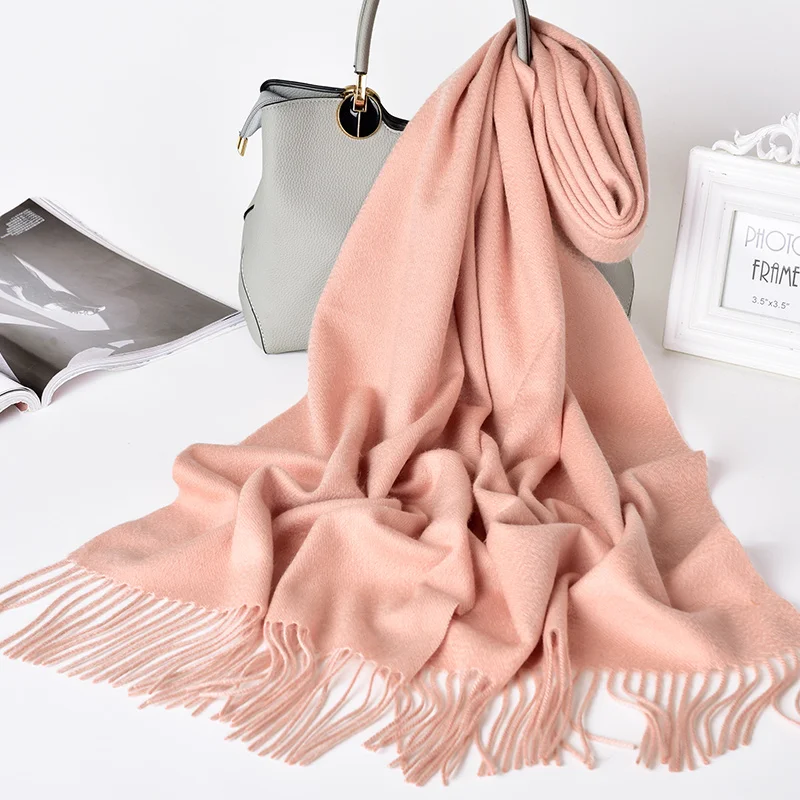 Женский зимний шарф из 100% кашемира однотонный пашмины 2020 тёплый платок с