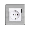 EU Standard Wall Socket Luxury Power Outlet Stainless Steel Brushed Silver Panel Electrical Plug ► Photo 3/3