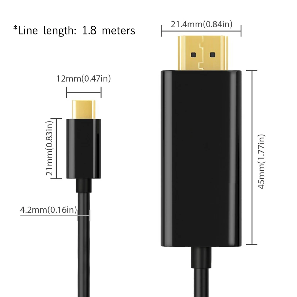 Кабель type c к HDMI USB C USB 3,1 к HDMI Кабель 1,8 M USB 3,1 к HDMI Поддержка 4K* 2K 1,8 метров USB C HDMI кабель для MacBook Pro