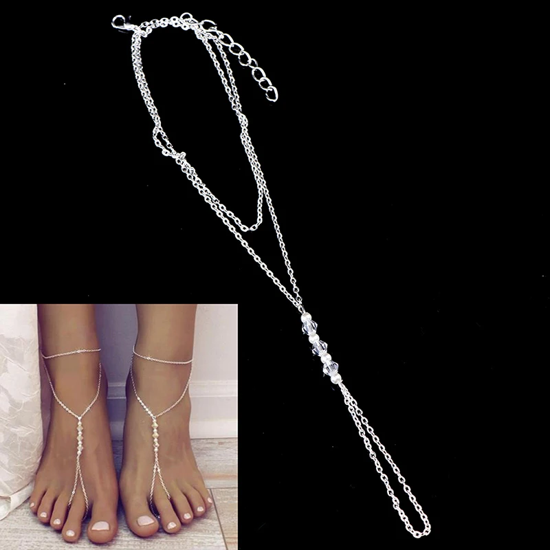 Women Pearl Anklet Ankle Bracelet Beach Imitation Barefoot Sandal Anklet Chain Foot Jewelry silver anklet bracelet,ankle chains,beads anklet,fashion accessories