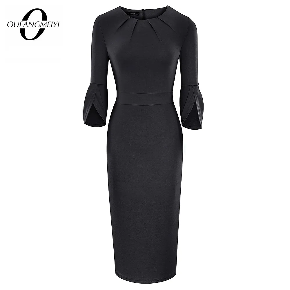 

Women Solid Color O Neck Elegant Business New Designed Fashion Office Lady Pencil Dress EB601