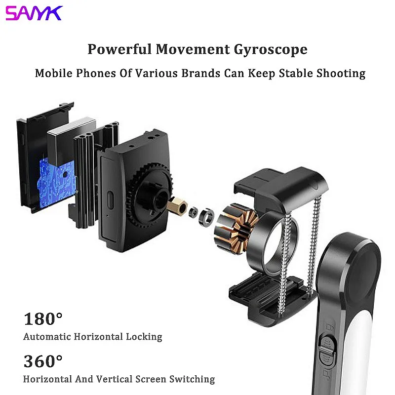 SANYK Gimbal Stabilizer Single Axis Stabilizer Bluetooth Selfie Stick Anti-shakeTripod With Led Fill Light for Vlogging