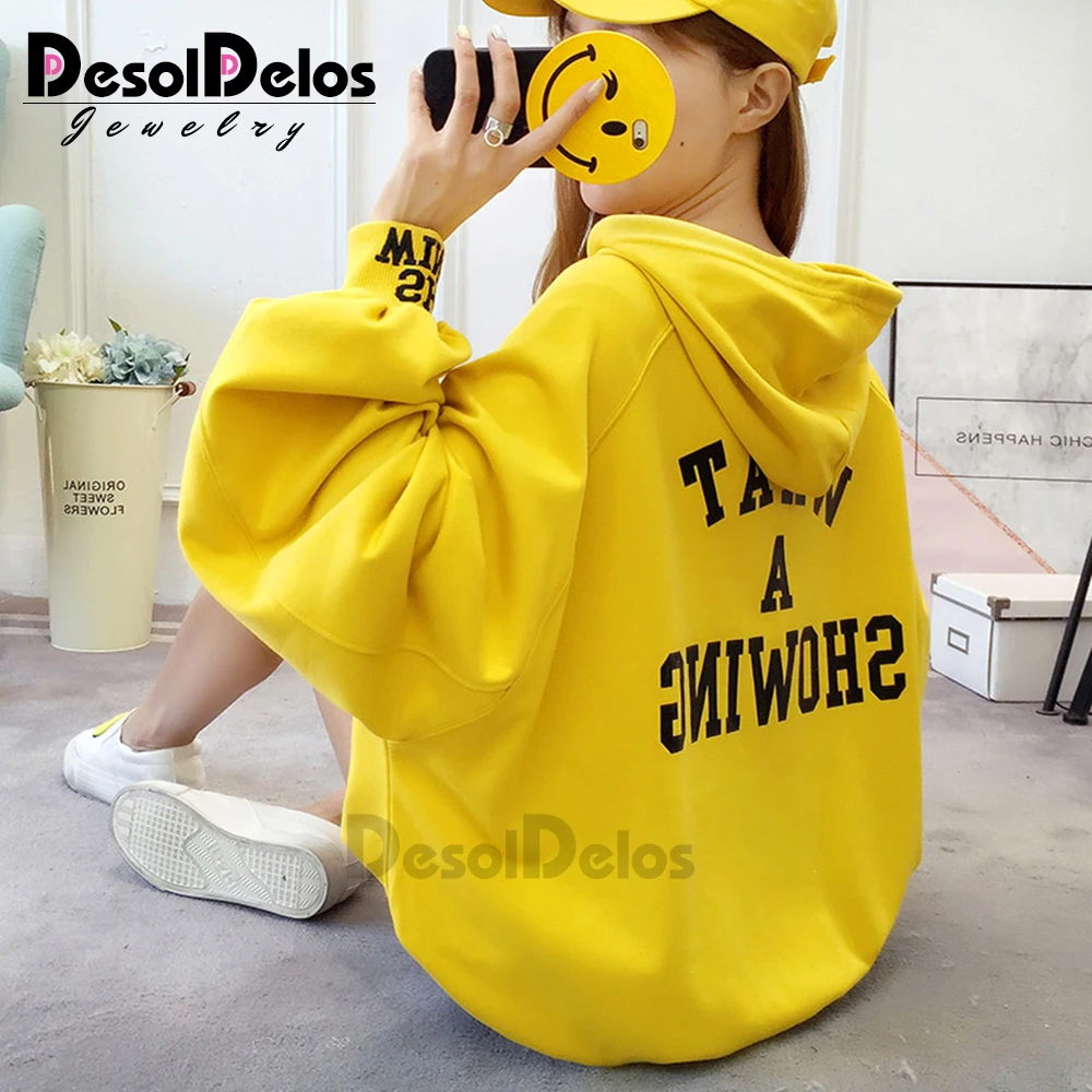 Новинка, женская одежда, женское худи с капюшоном, пуловеры с пышными рукавами, Толстовка для женщин, тонкая желтая толстовка, Свободная Толстовка для женщин