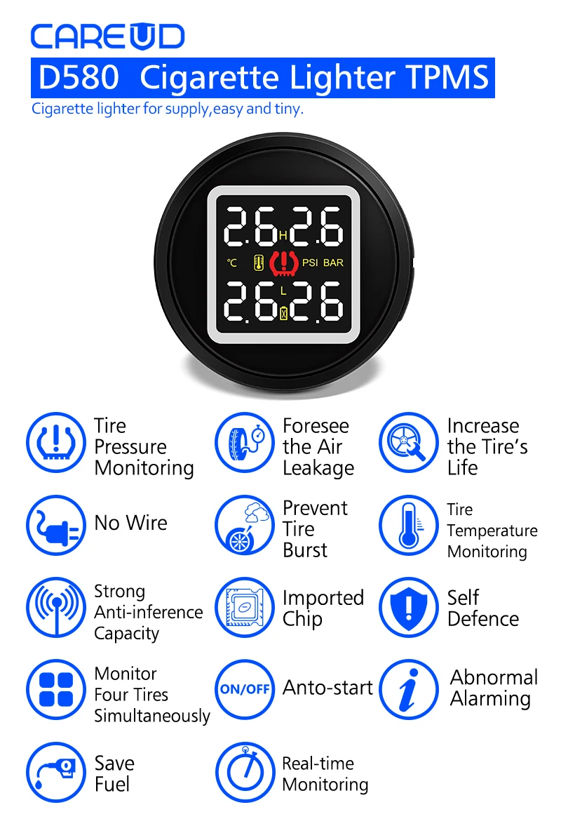 D580 TPMS система контроля давления в автомобильных шинах прикуриватель прямой источник питания USB внешний выход порт зарядки