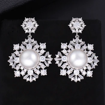 

LARRAURI High Quality Gorgeous Snow Flower Pendant Earrings Luxury Trendy for Women Exclusive Customization Pearl Earrings