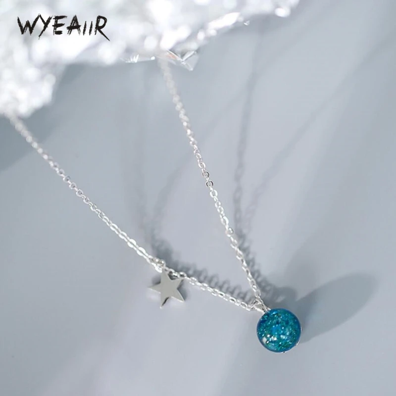 Женское колье WYEAIIR из серебра 925 пробы с синими звездами | Украшения и аксессуары