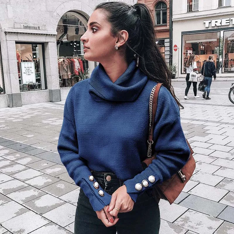 Tanie 2020 golfem kobiet sweter szeroki sweter przyciski sweter damski sweter plus size zielony niebieski swobodny sweter Jumper MC 2918