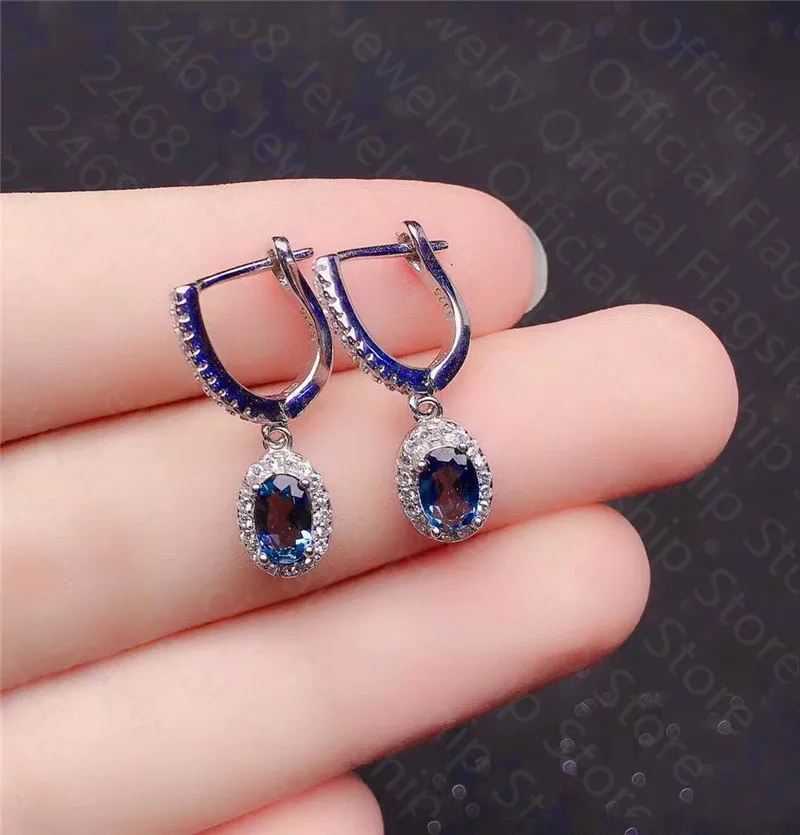 

New 925 silver inlaid natural topaz earrings, women's earrings, simple and elegant, dignified and elegant