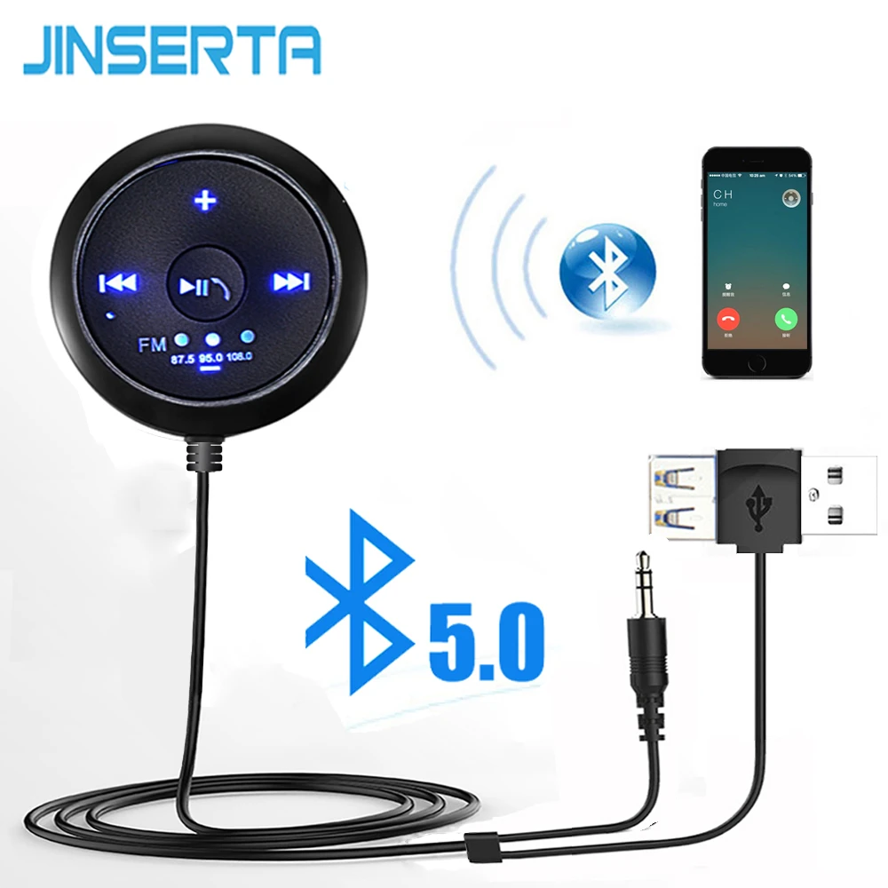 Jinserta 3 5 ミリメートル Aux Bluetooth 5 0 オーディオ Mp3 プレーヤー音楽アダプターハンズフリースピーカー Led 車スピーカーストリーミングキット Bluetooth 車 キット Aliexpress