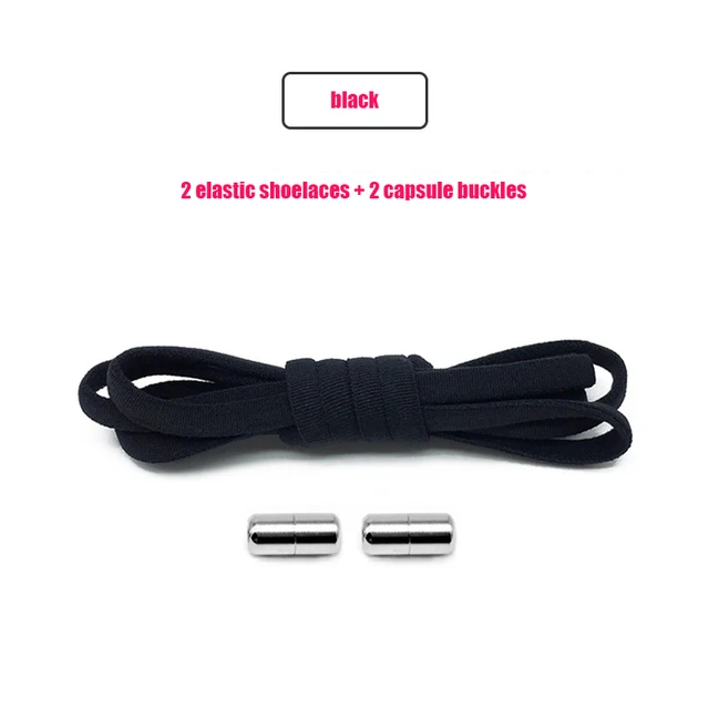 Elastic No Tie Shoelaces Semicircle Shoe Laces For Kids and Adult Sneakers Shoelace Quick Lazy Metal Lock Strings Rope Round 1BLACK
