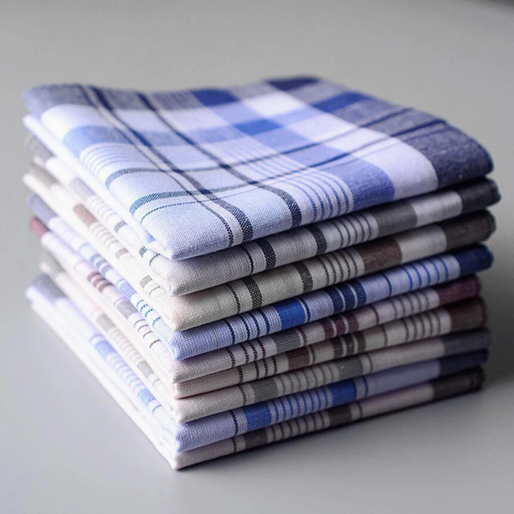 10pcs   Cotton Men Square Plaid Handkerchiefs 38 x 38cm Classic Hanky Light Color Vintage Pocket Towel For Wedding Party