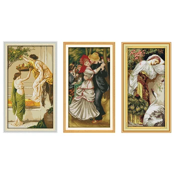 

Stamped Cross Stitch Kit The Girl and Goose Decor Crafts Painting Counted Printed on Canvas 14CT 11CT Embroidery Needlework Sets