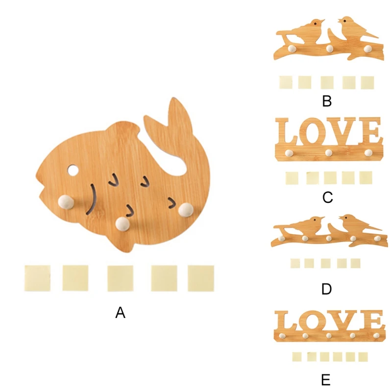 Wooden Door Hook Cute Animal Letter Shape Seamless Nail-free Rack for Bathroom Hook Hanger Kitchen Wall Hook