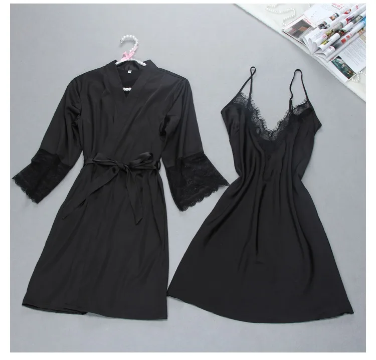 Сексуальные женские Кружево Satin Robe платье однотонные мягкие ночная рубашка кимоно халат пижамы свадебные туфли невесты Халаты