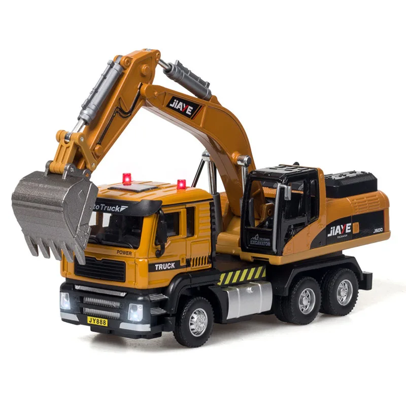 

1:50 Alloy Engineering Truck Diecast Toy Vehicle Simulation Mixer Excavator Joint Movable Sound And Light Pull Back Car For Kids