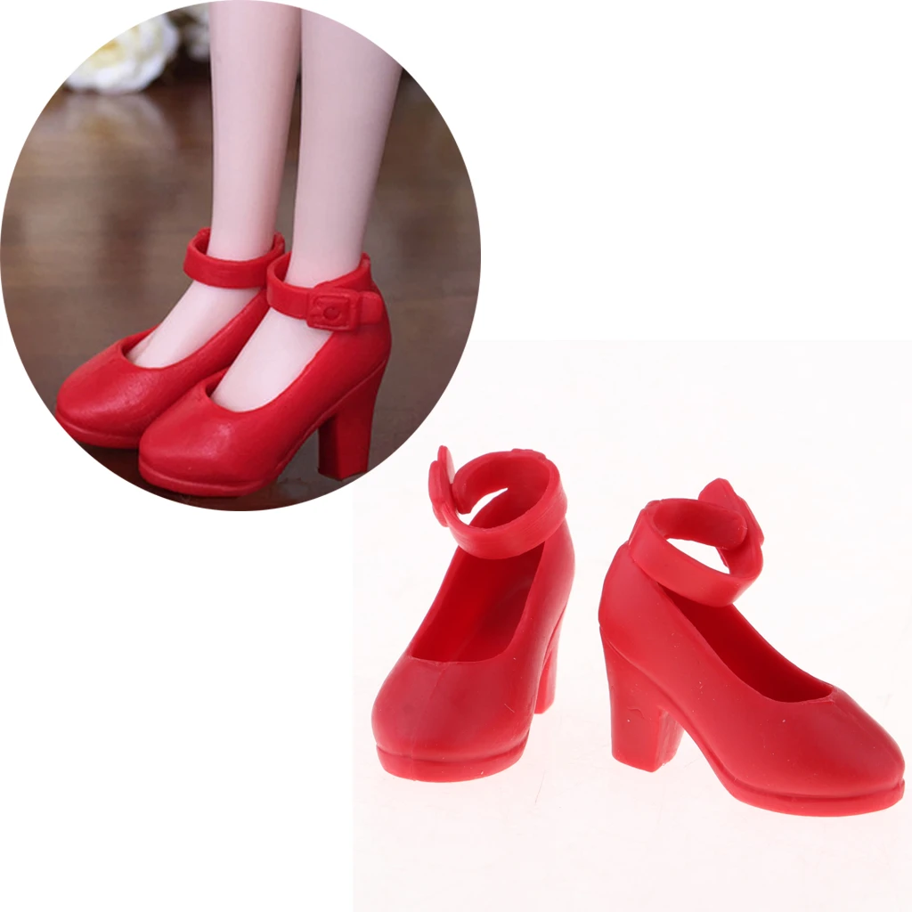 Zapatos de plástico de tacón alto para muñecas accesorio de vestir para fiesta, color negro y rojo, BJD, 1/6|Muñecas| - AliExpress